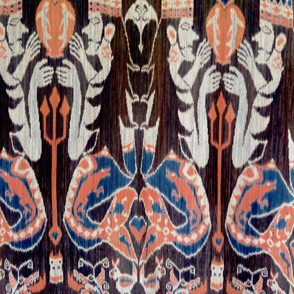 Extra Large Vintage Sumba Ikat Wall Hanging | 1980s Handwoven Masterpiece with Ancestral Half-Man Half-Fish & Mythical Motifs