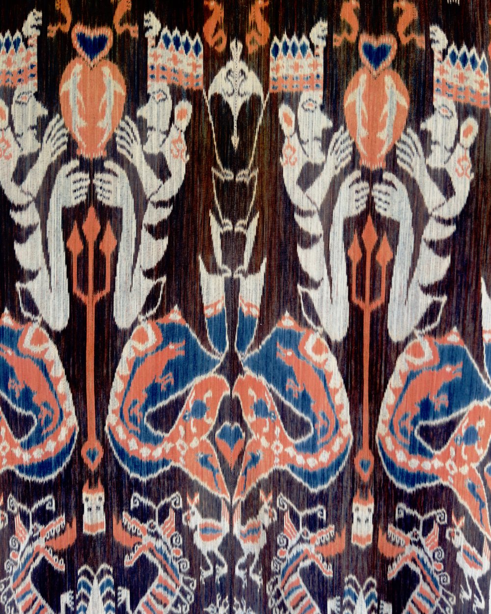 Extra Large Vintage Sumba Ikat Wall Hanging | 1980s Handwoven Masterpiece with Ancestral Half-Man Half-Fish & Mythical Motifs