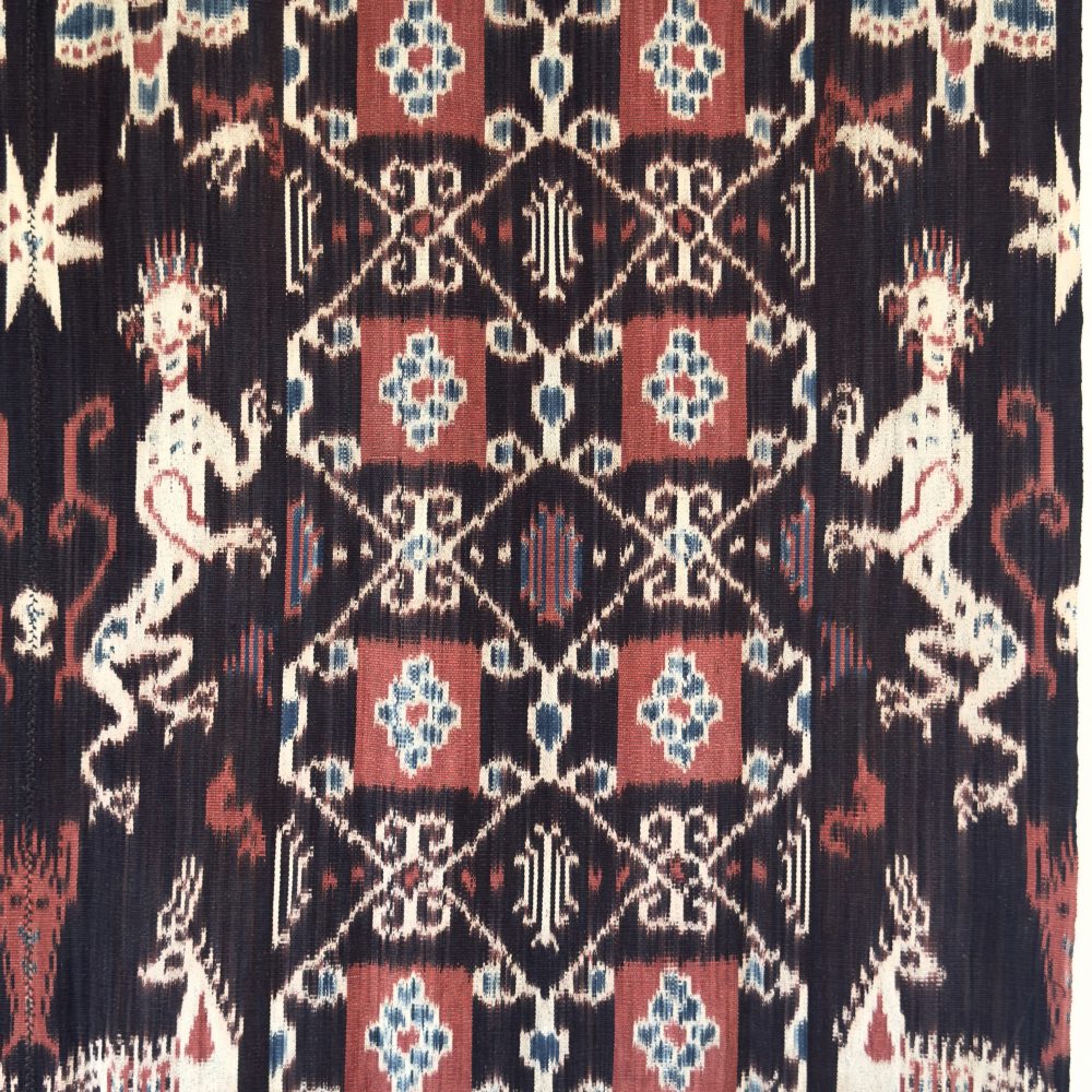 Vintage 1990s Sumba Hinggi Ikat Textile | Red Indigo Handwoven Natural Dye Indonesian Ikat Textile  | Vibrant Tribal Art Ikat Wall Hanging