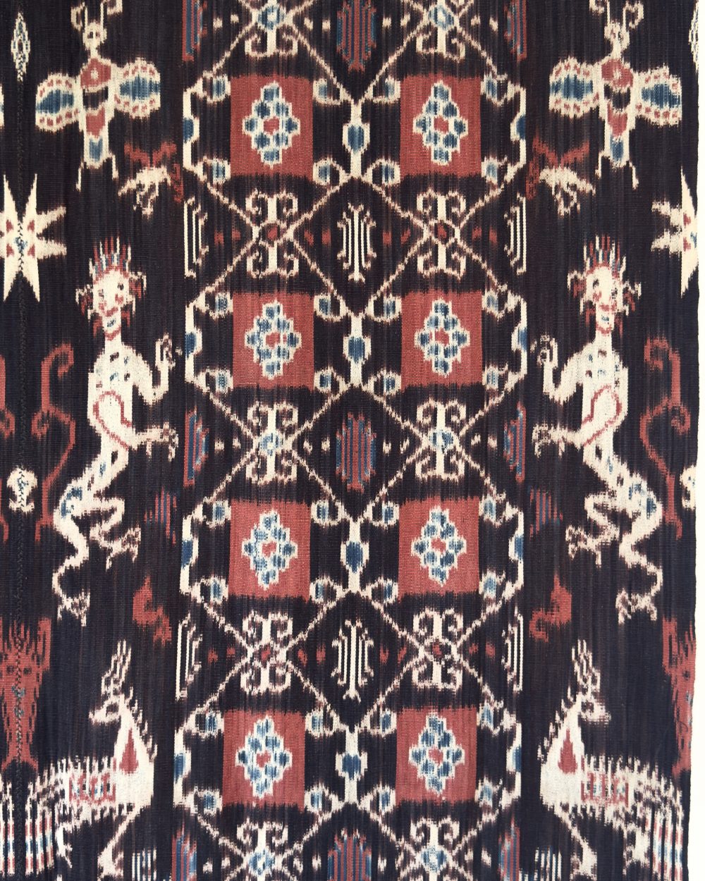 Vintage 1990s Sumba Hinggi Ikat Textile | Red Indigo Handwoven Natural Dye Indonesian Ikat Textile  | Vibrant Tribal Art Ikat Wall Hanging